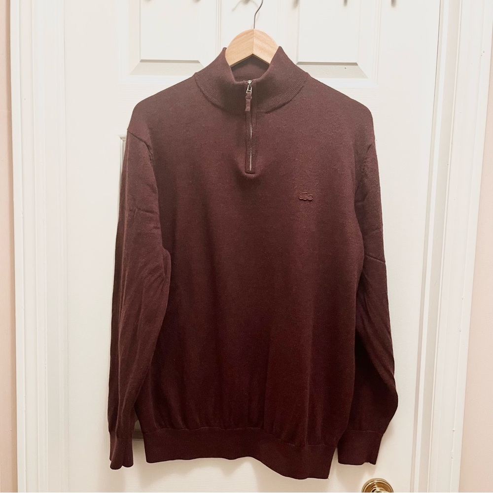 Lacoste Merino Wool Quarter Zip Sweater Burgundy Size 3XL